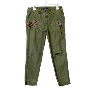 Abercrombie Fitch Ames Low Rise Slim Boyfriend Pants Womens 30 Green Embroidery